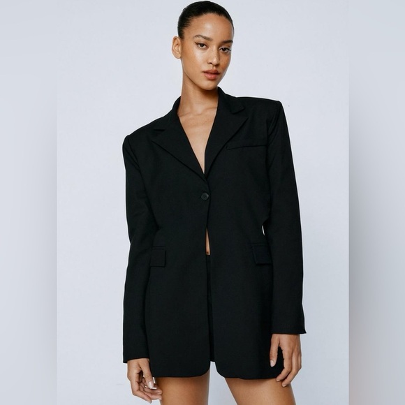 NWT Nasty Gal Essential Blazer Romper Back Tie black size 6 - Picture 1 of 12